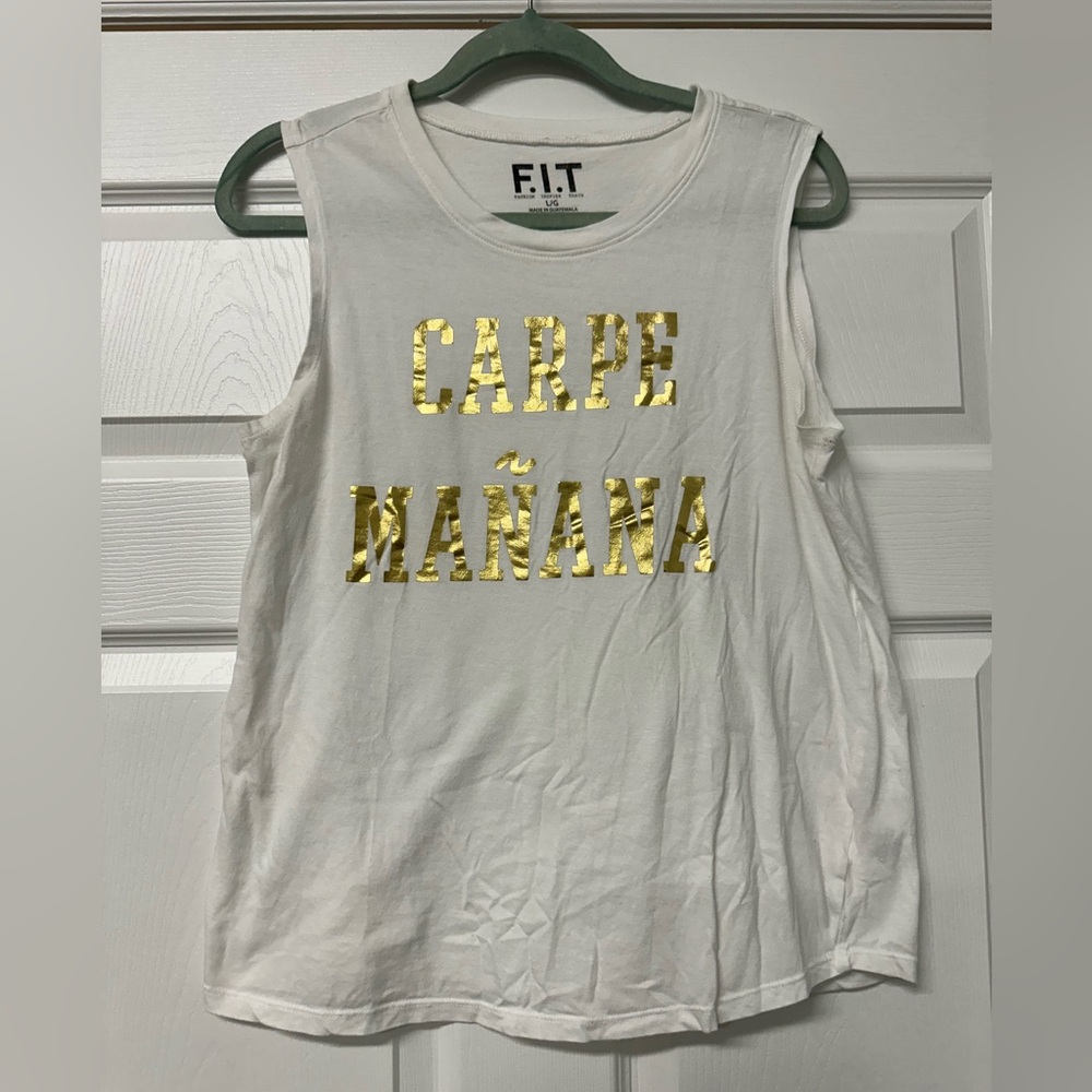 Carpe Mañana Text Sleeveless Tshirt  Large